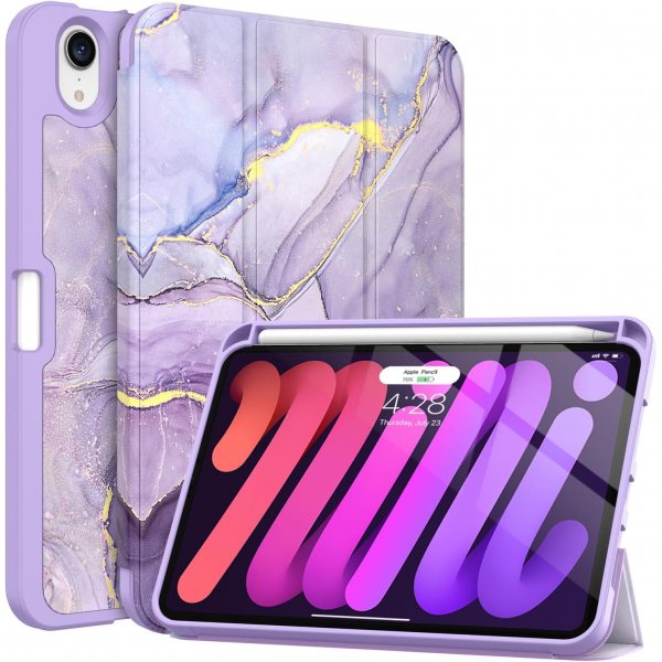 Soke Apple iPad Mini 6/7 Uyumlu Standl Klf -Lilac Marble 