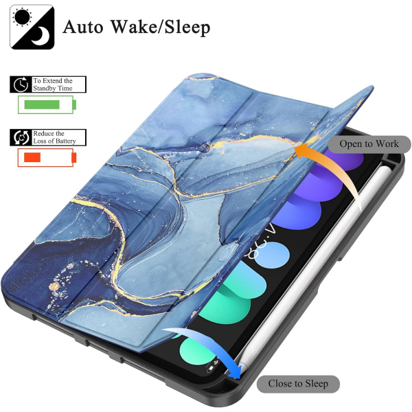 Soke Apple iPad Mini 6/7 Uyumlu Standl Klf -Ocean Marble 