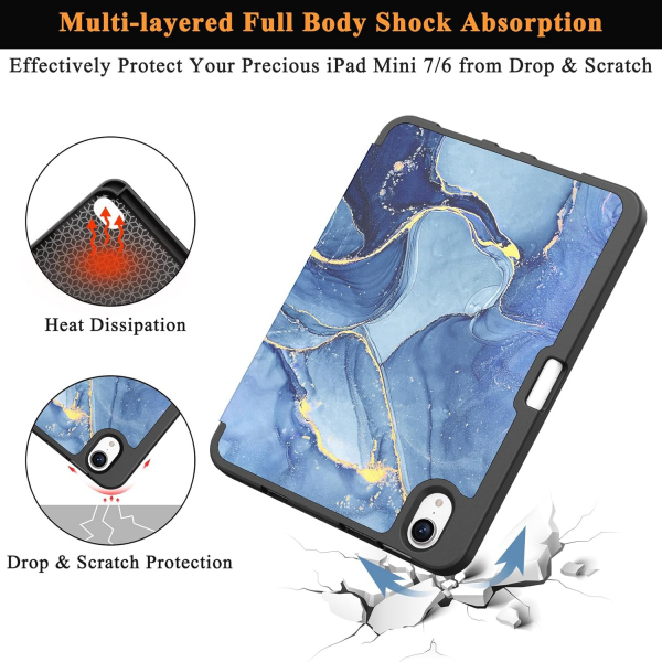 Soke Apple iPad Mini 6/7 Uyumlu Standl Klf -Ocean Marble 