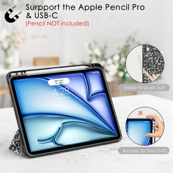 Soke Kalem Blmeli iPad Air Klf (11 in)-Black