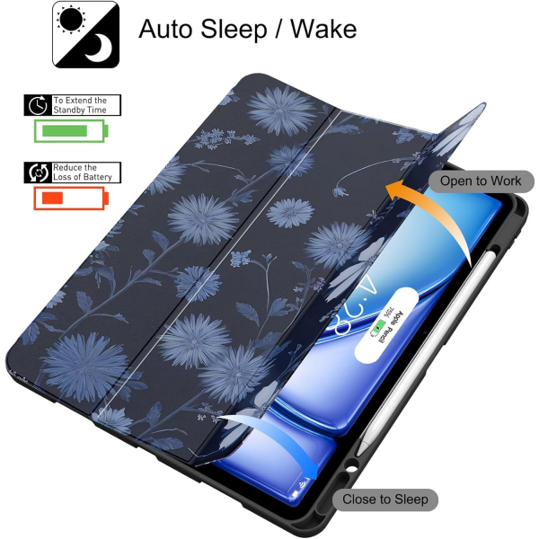 Soke Kalem Blmeli iPad Air M2 Klf (13 in)-Bule Daisy
