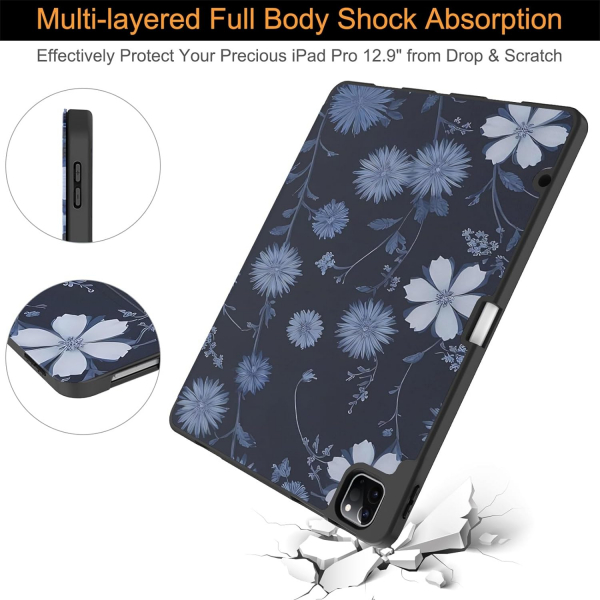 Soke Kalem Blmeli iPad Air M2 Klf (13 in)-Bule Daisy