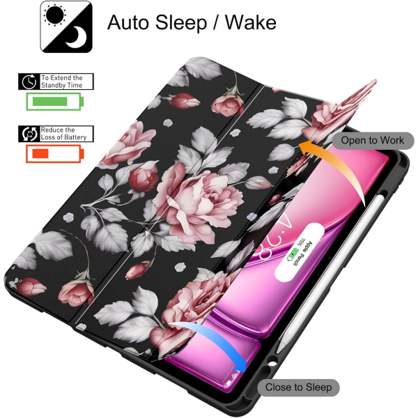 Soke Kalem Blmeli iPad Air M2 Klf (13 in)-Pink Rose