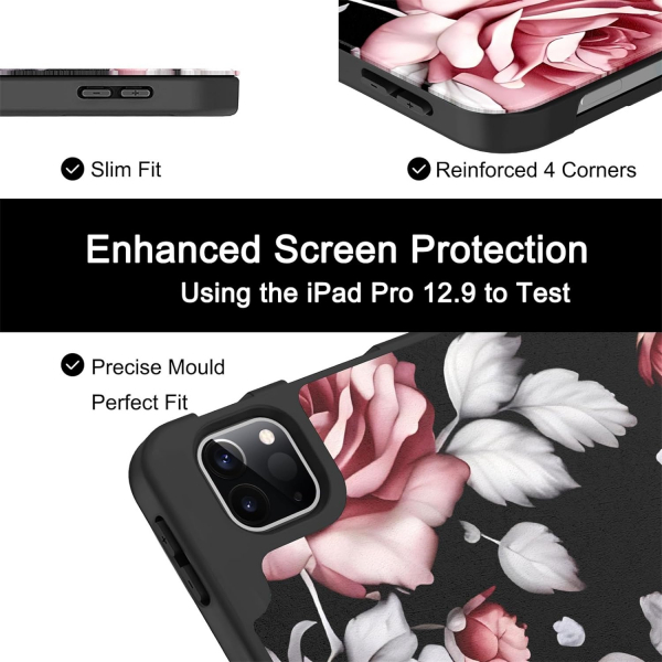 Soke Kalem Blmeli iPad Air M2 Klf (13 in)-Pink Rose