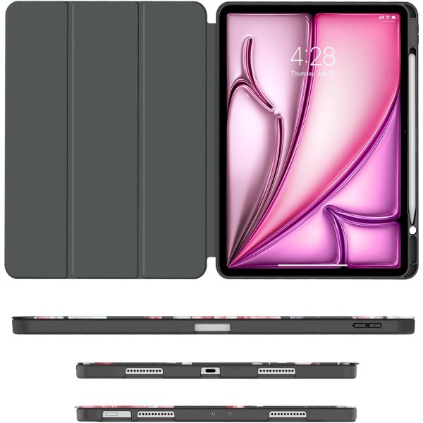 Soke Kalem Blmeli iPad Air M2 Klf (13 in)-Pink Rose
