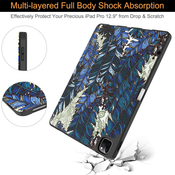 Soke Kalem Blmeli iPad Air M2 Klf (13 in)-Blue Plume