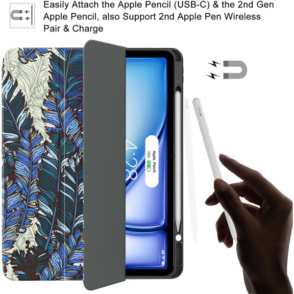 Soke Kalem Blmeli iPad Air M2 Klf (13 in)-Blue Plume