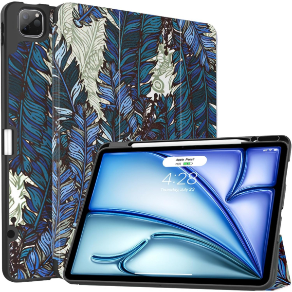 Soke Kalem Blmeli iPad Air M2 Klf (13 in)-Blue Plume