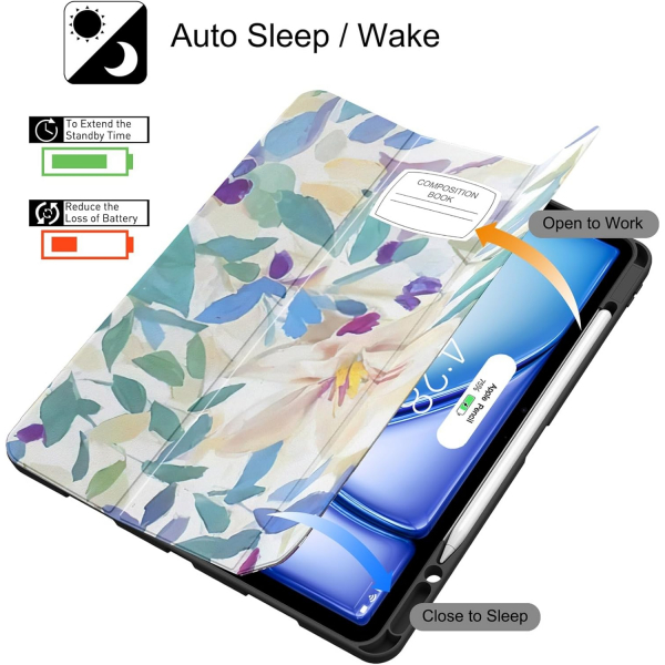 Soke Kalem Blmeli iPad Air M2 Klf (13 in)- Book Lily