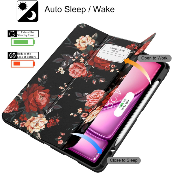 Soke Kalem Blmeli iPad Air M2 Klf (13 in)-Book RedFlowers