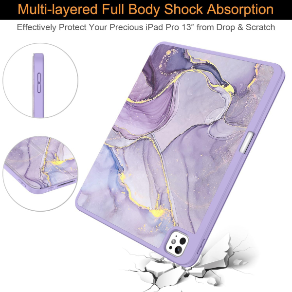 Soke Kalem Blmeli iPad Pro M4 Klf (13 in)-Lilac Marble 