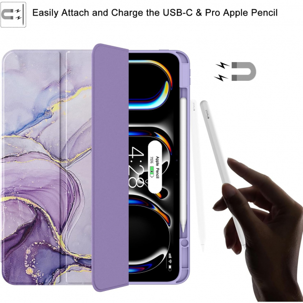 Soke Kalem Blmeli iPad Pro M4 Klf (13 in)-Lilac Marble 