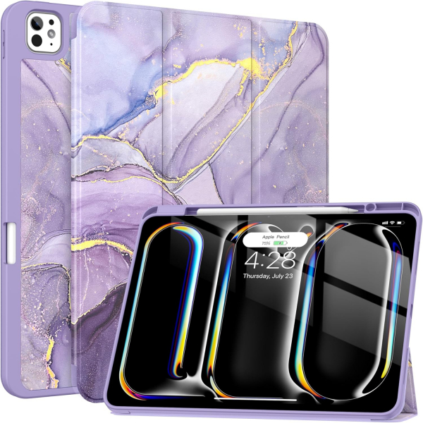 Soke Kalem Blmeli iPad Pro M4 Klf (13 in)-Lilac Marble 