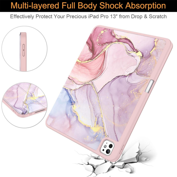 Soke Kalem Blmeli iPad Pro M4 Klf (13 in)-Dreamy Marble 
