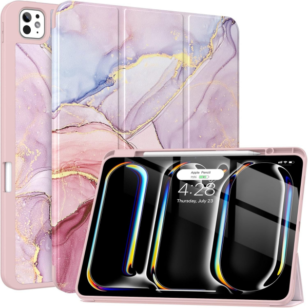 Soke Kalem Blmeli iPad Pro M4 Klf (13 in)-Dreamy Marble 