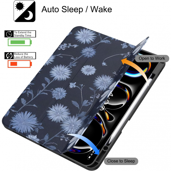 Soke Kalem Blmeli iPad Pro M4 Klf (13 in)-Bule Daisy