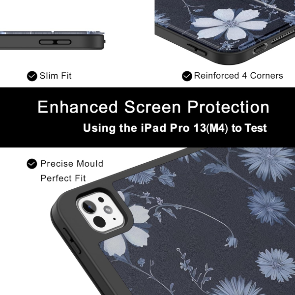 Soke Kalem Blmeli iPad Pro M4 Klf (13 in)-Bule Daisy