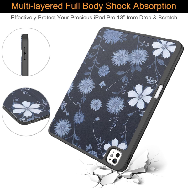 Soke Kalem Blmeli iPad Pro M4 Klf (13 in)-Bule Daisy