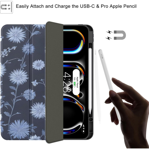 Soke Kalem Blmeli iPad Pro M4 Klf (13 in)-Bule Daisy
