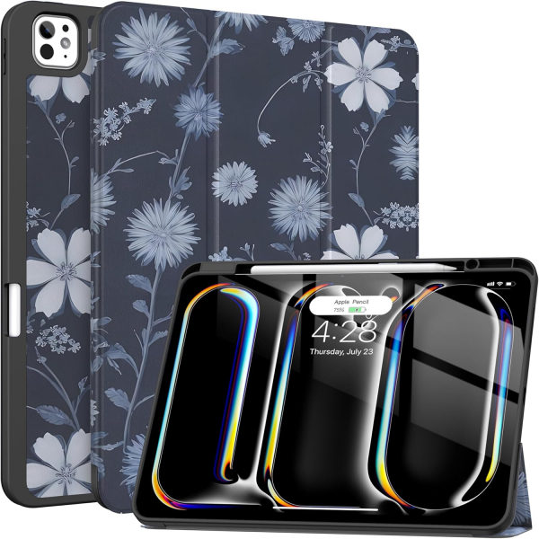 Soke Kalem Blmeli iPad Pro M4 Klf (13 in)-Bule Daisy