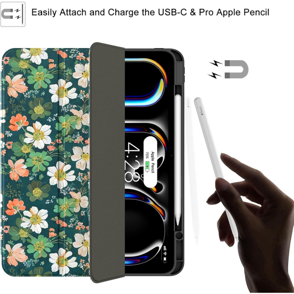 Soke Kalem Blmeli iPad Pro M4 Klf (13 in)-Floral 