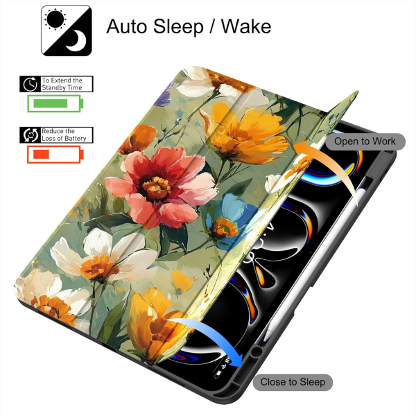 Soke Kalem Blmeli iPad Pro M4 Klf (13 in)-Flowery