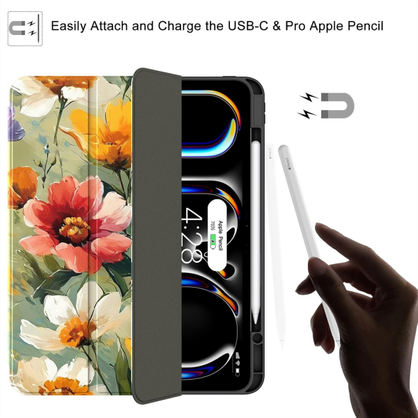 Soke Kalem Blmeli iPad Pro M4 Klf (13 in)-Flowery