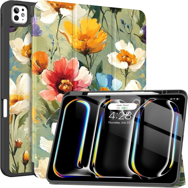 Soke Kalem Blmeli iPad Pro M4 Klf (13 in)-Flowery