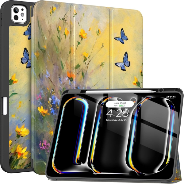 Soke Kalem Blmeli iPad Pro M4 Klf (13 in)-Butterfly Blossom