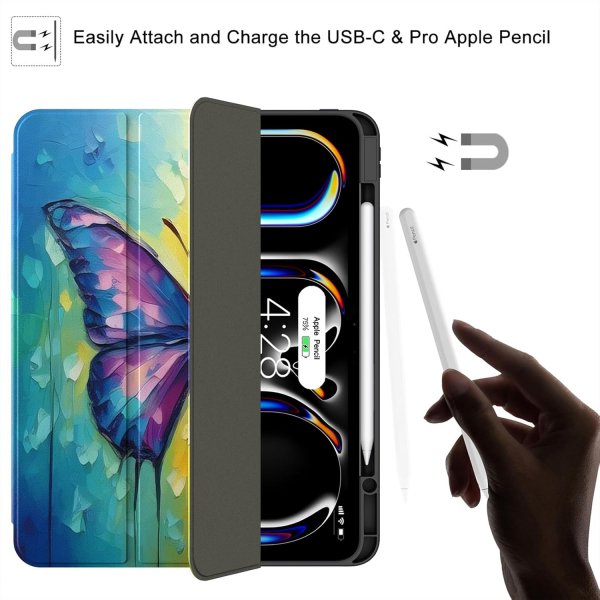 Soke Kalem Blmeli iPad Pro M4 Klf (13 in)-Butterfly