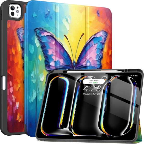 Soke Kalem Blmeli iPad Pro M4 Klf (13 in)-Butterfly