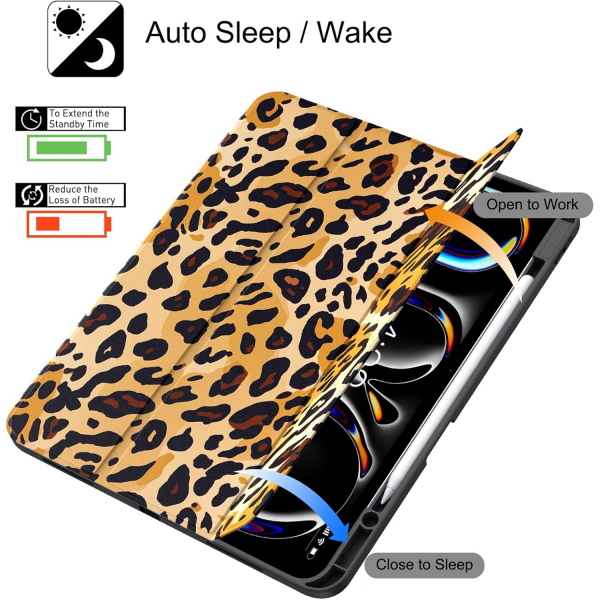 Soke Kalem Blmeli iPad Pro M4 Klf (13 in)-Leopard