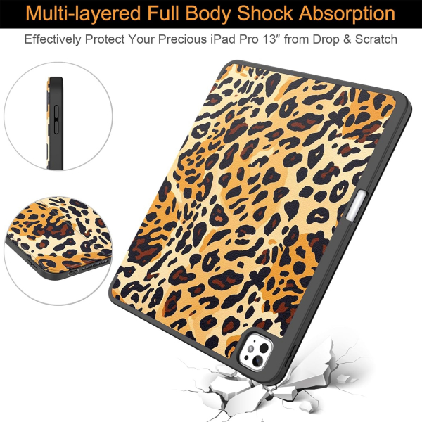 Soke Kalem Blmeli iPad Pro M4 Klf (13 in)-Leopard
