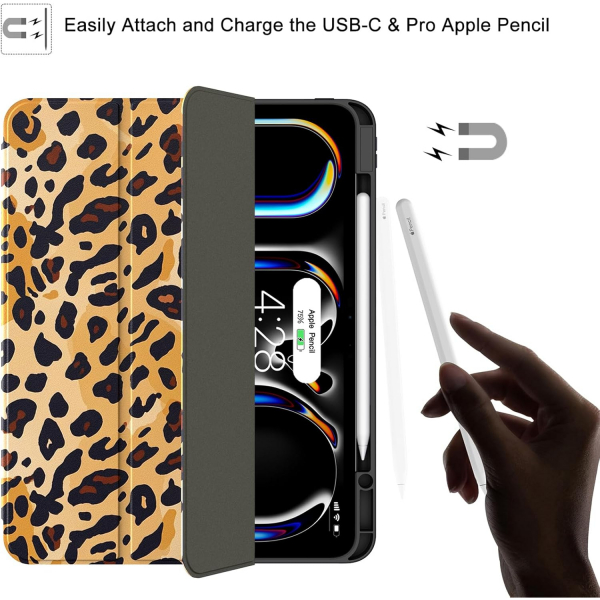 Soke Kalem Blmeli iPad Pro M4 Klf (13 in)-Leopard