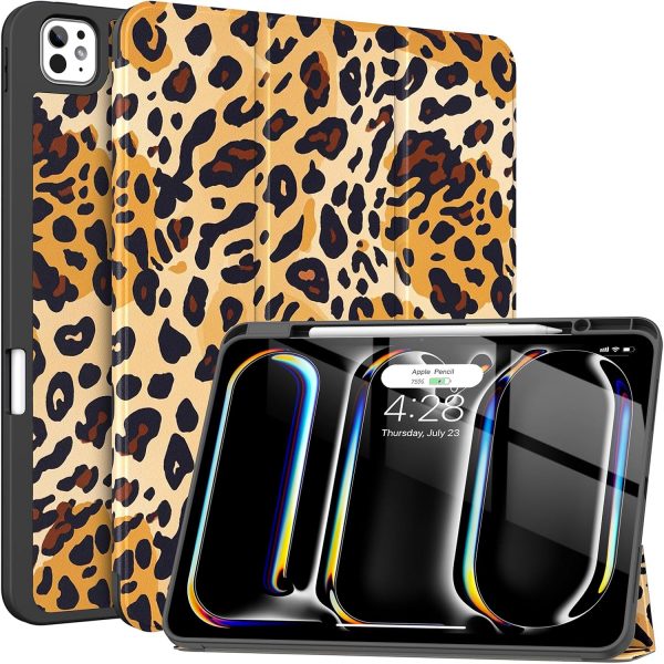 Soke Kalem Blmeli iPad Pro M4 Klf (13 in)-Leopard