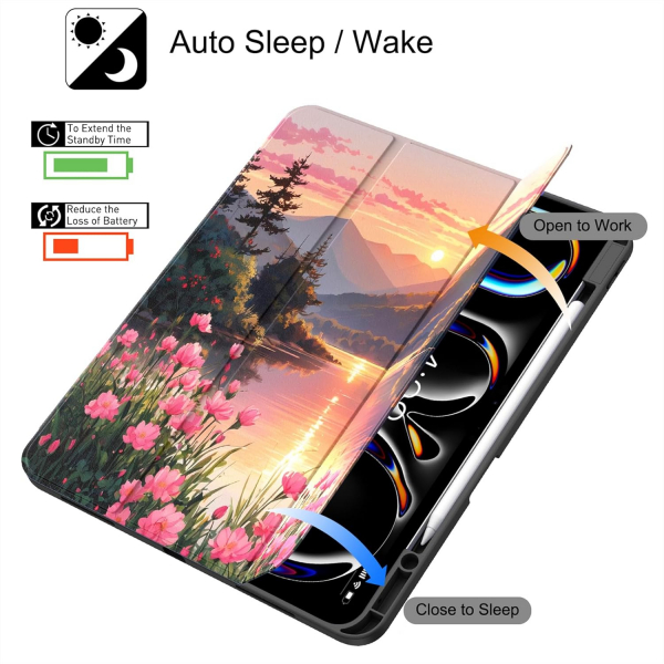 Soke Kalem Blmeli iPad Pro M4 Klf (13 in)-Pink Sunset 
