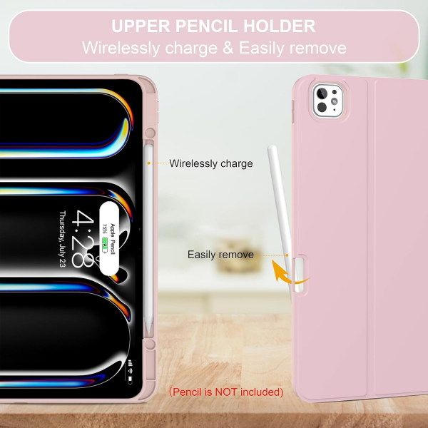 Soke Kalem Blmeli iPad Pro M4 Klavyeli Klf (13 in)-Pink