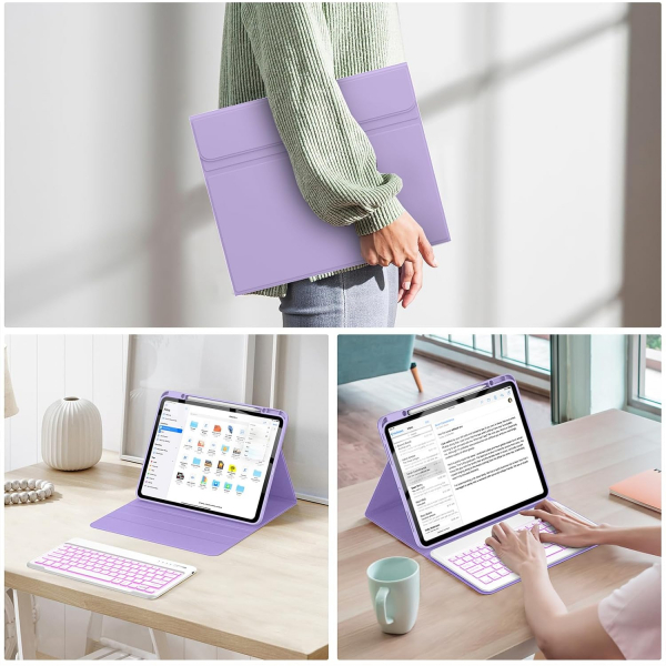 Soke Kalem Blmeli iPad Pro M4 Klavyeli Klf (13 in)-Lilac