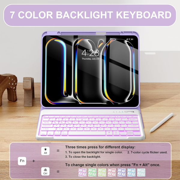 Soke Kalem Blmeli iPad Pro M4 Klavyeli Klf (13 in)-Lilac