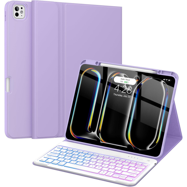 Soke Kalem Blmeli iPad Pro M4 Klavyeli Klf (13 in)-Lilac