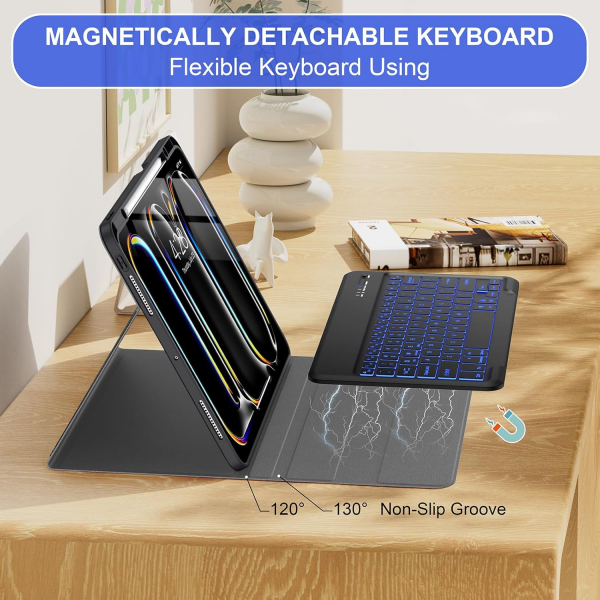 Soke Kalem Blmeli iPad Pro M4 Klavyeli Klf (13 in)-Black
