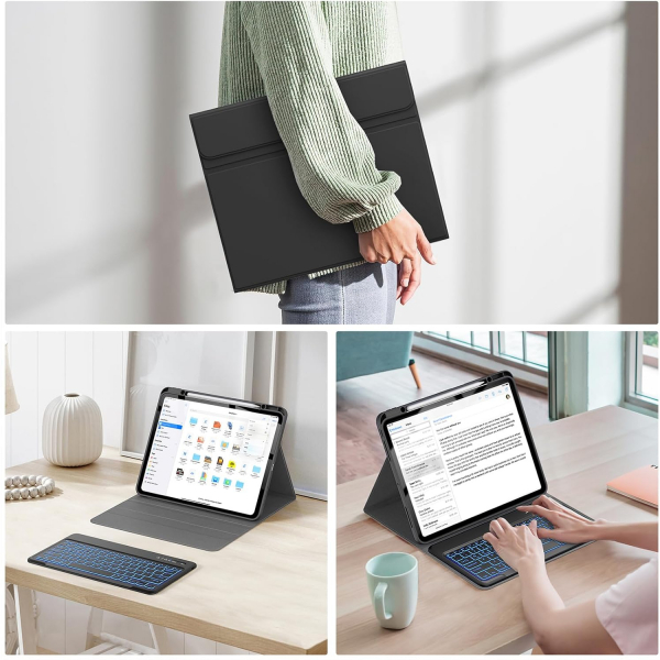 Soke Kalem Blmeli iPad Pro M4 Klavyeli Klf (13 in)-Black