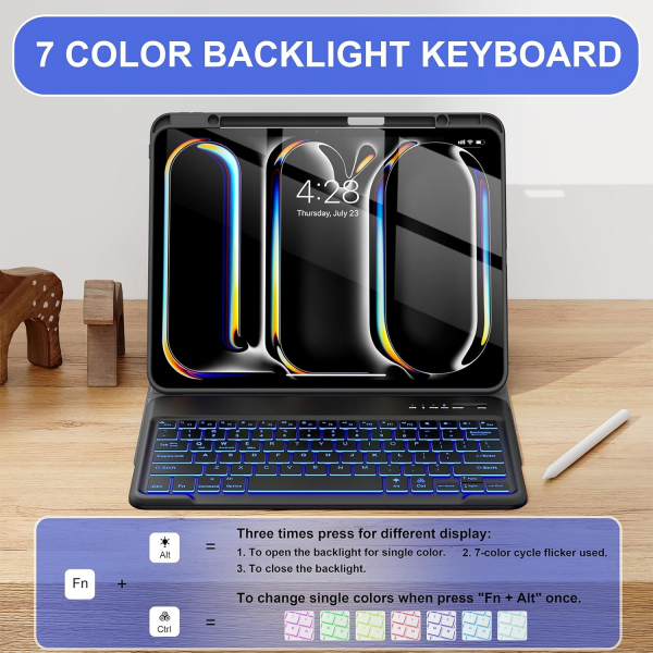 Soke Kalem Blmeli iPad Pro M4 Klavyeli Klf (13 in)-Black