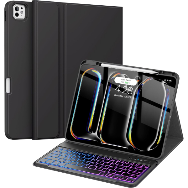 Soke Kalem Blmeli iPad Pro M4 Klavyeli Klf (13 in)-Black