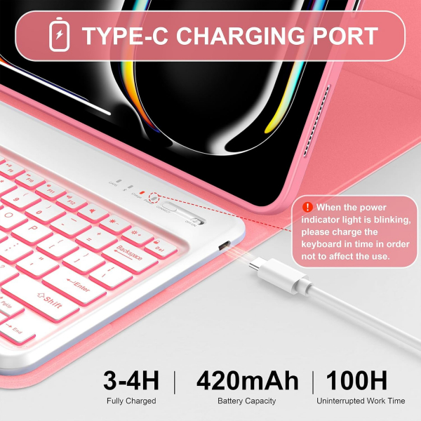 Soke Kalem Blmeli iPad Pro M4 Klavyeli Klf (13 in)-Red Marble 