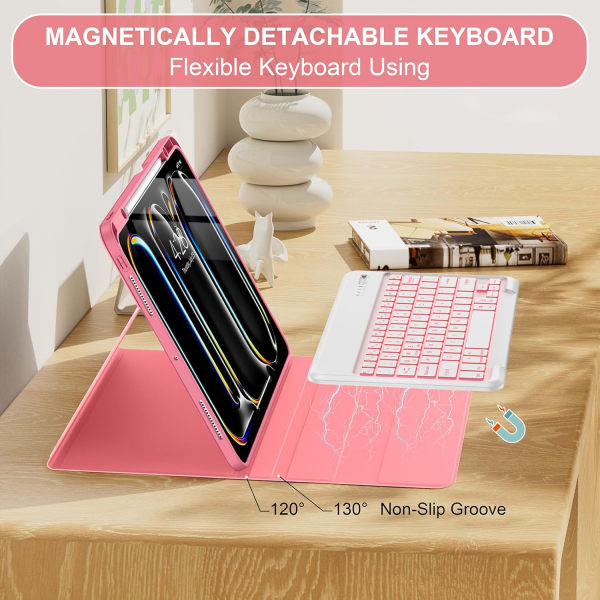 Soke Kalem Blmeli iPad Pro M4 Klavyeli Klf (13 in)-Red Marble 