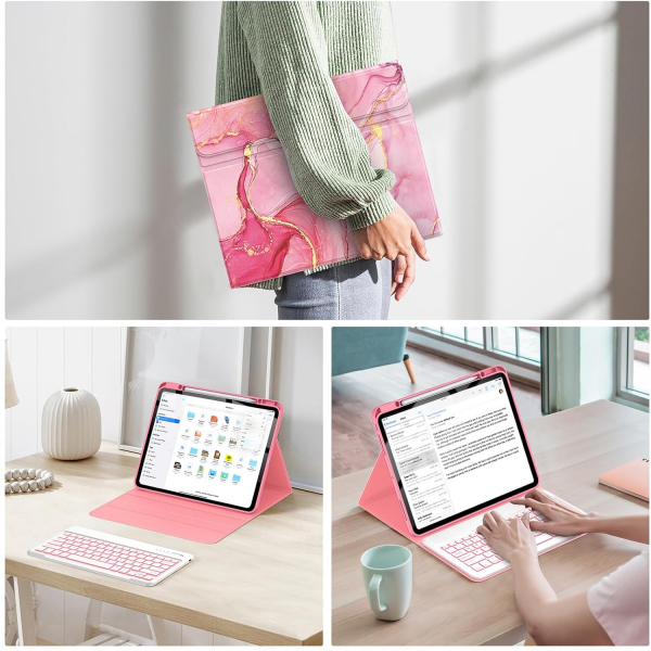 Soke Kalem Blmeli iPad Pro M4 Klavyeli Klf (13 in)-Red Marble 