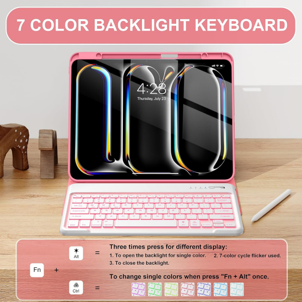 Soke Kalem Blmeli iPad Pro M4 Klavyeli Klf (13 in)-Red Marble 
