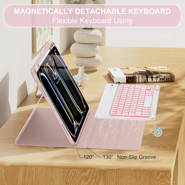 Soke Kalem Blmeli iPad Pro M4 Klavyeli Klf (13 in)-Dreamy Marble 