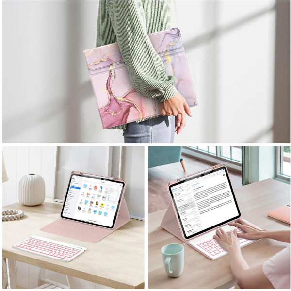 Soke Kalem Blmeli iPad Pro M4 Klavyeli Klf (13 in)-Dreamy Marble 